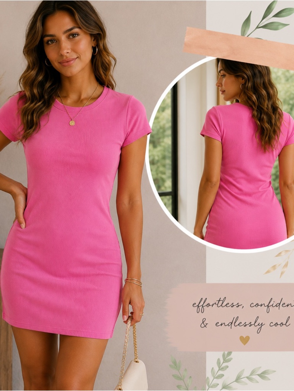 PINK Victoria's Secret Hot Pink Short Sleeve Bodycon Mini Dress
